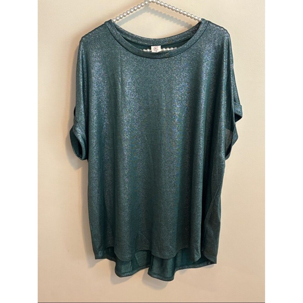Sew in love Metallic Teal Short Sleeve Women’s Top 2x
